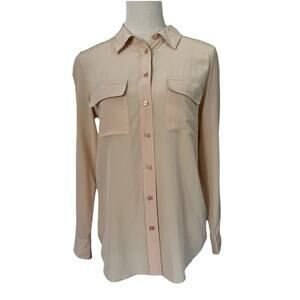 Equipment Femme Shirt Womens Sm Silk Button Down Blouse Long Sleeve Peach Career